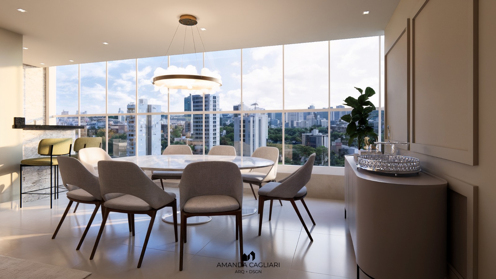 Arquitetura Araçatuba — sala de jantar com vista panorâmica e design personalizado